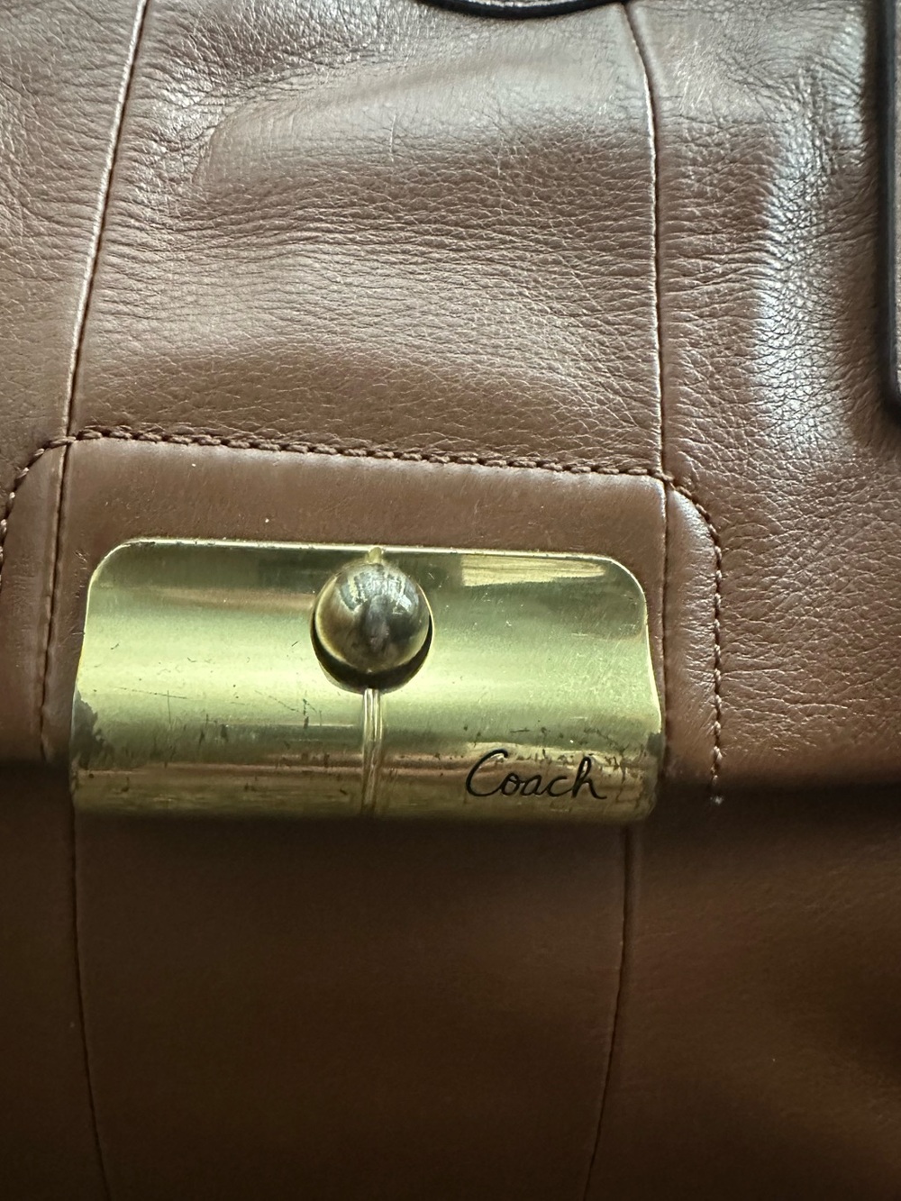 Coach Kristen Leather Shoulder Bag Tote Brown Brass Hardware Expandable Sides - Picture 8 of 11